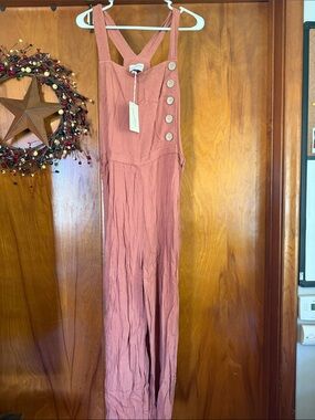 Universal Thread Mauve-Rust Wide-Leg Button Jumpsuit